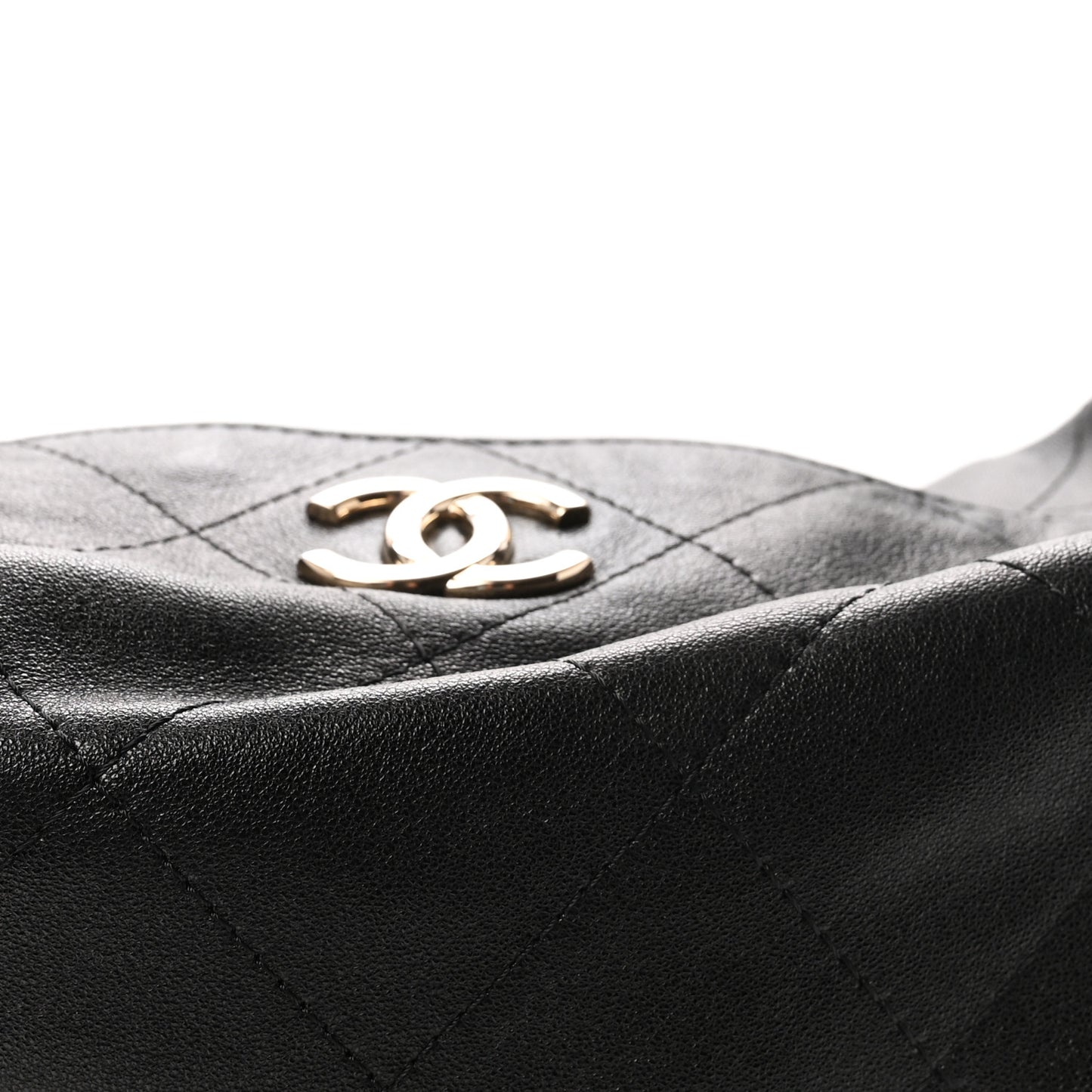 Shiny Lambskin Quilted Maxi Hobo Black