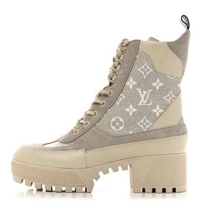Louis Vuitton Suede Calfskin Laureate Platform Desert Boots 37.5 Taupe 1 of 11