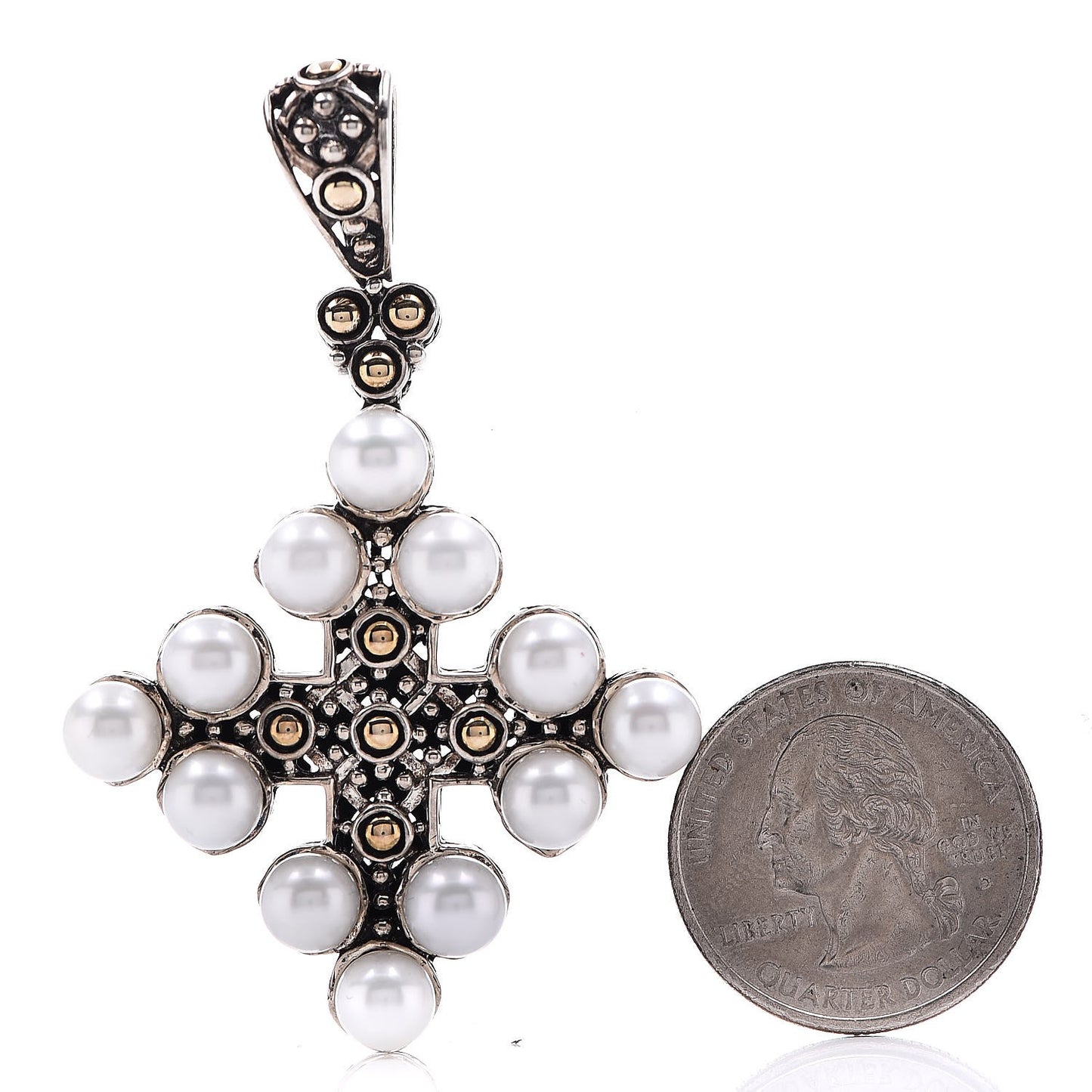 Sterling Silver 18K Yellow Gold Pearl Jaisalmer Cross Pendant