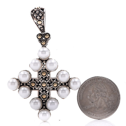John Hardy Sterling Silver 18K Yellow Gold Pearl Jaisalmer Cross Pendant 2 of 3