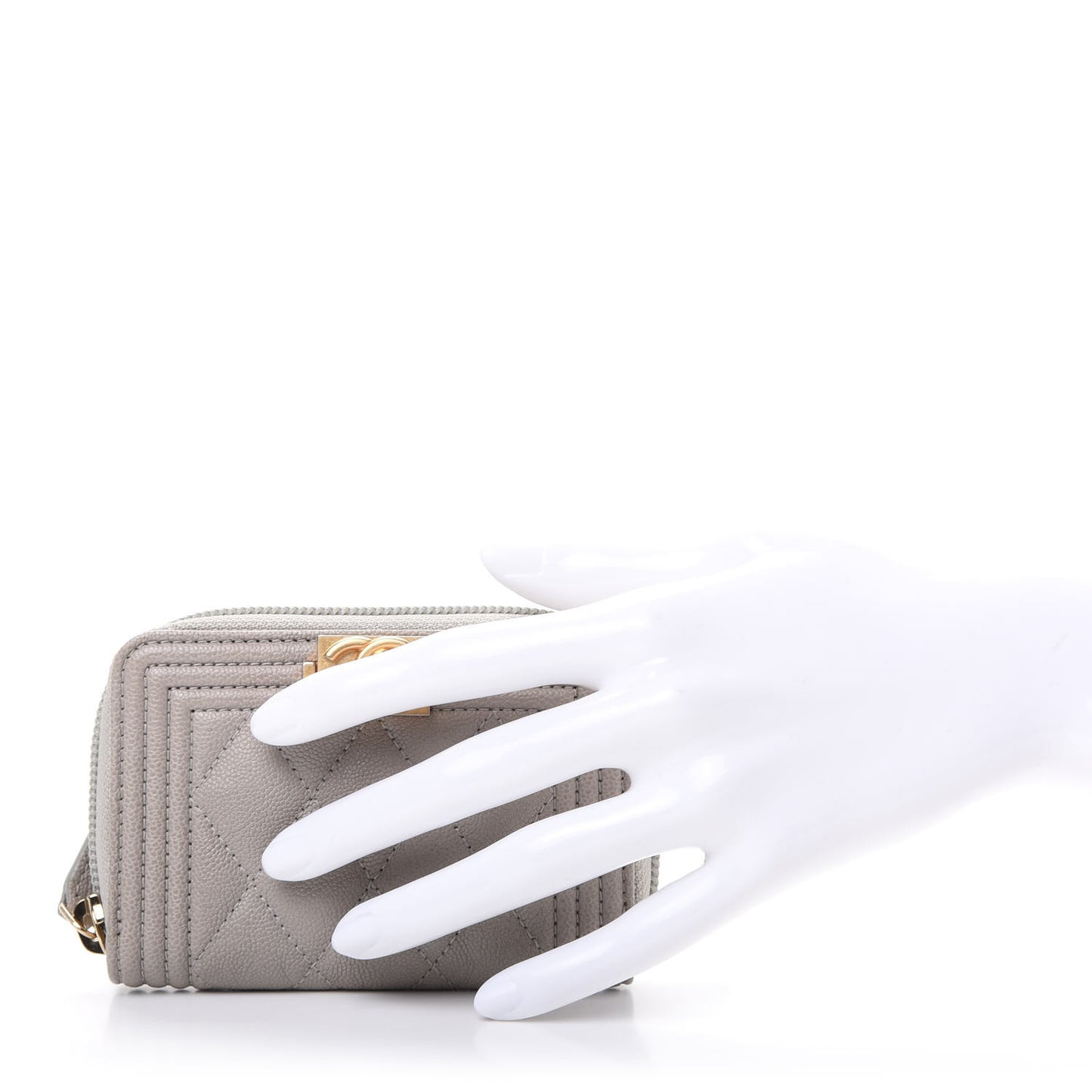 Caviar Quilted Boy Zip Around Coin Purse Wallet Grey