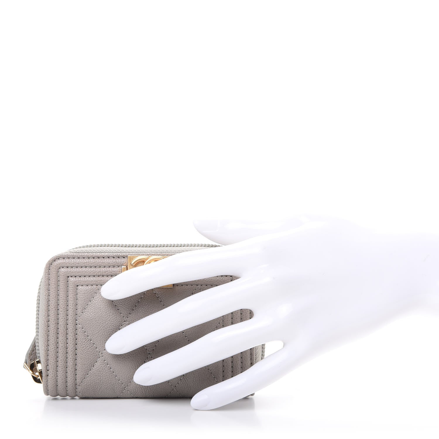 Chanel Caviar Quilted Boy Zip Around Coin Purse Wallet Grey 2 of 8