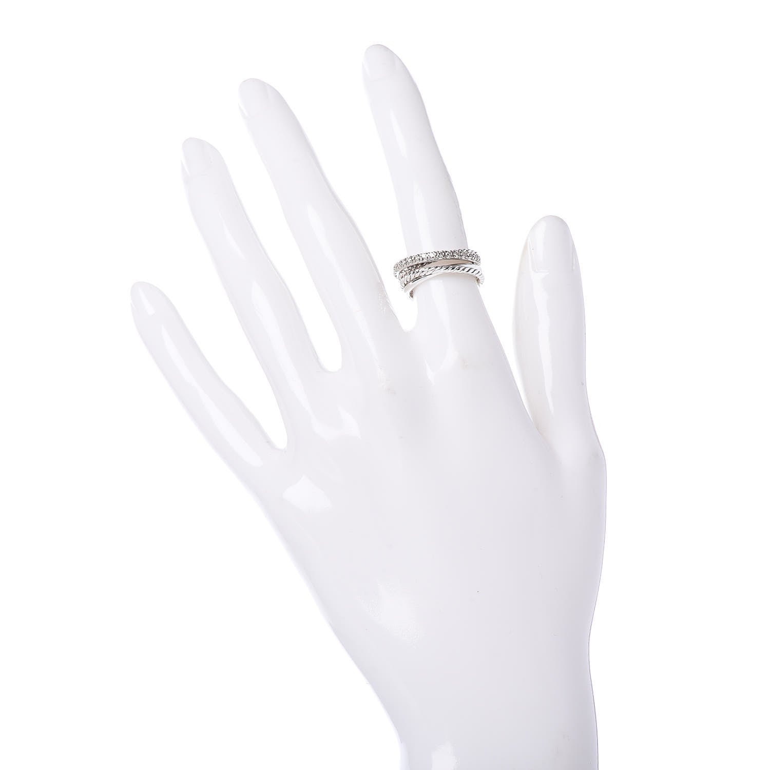 David Yurman Sterling Silver 14K White Gold Diamond 7mm Crossover Ring 47 4.25 2 of 5