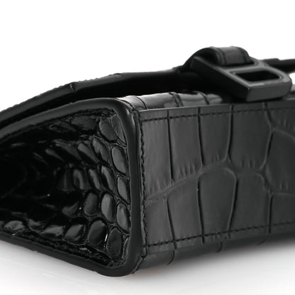 Balenciaga Shiny Calfskin Monochrome Crocodile Embossed Hourglass Top Handle Bag Mini with Chain Black 9 of 12