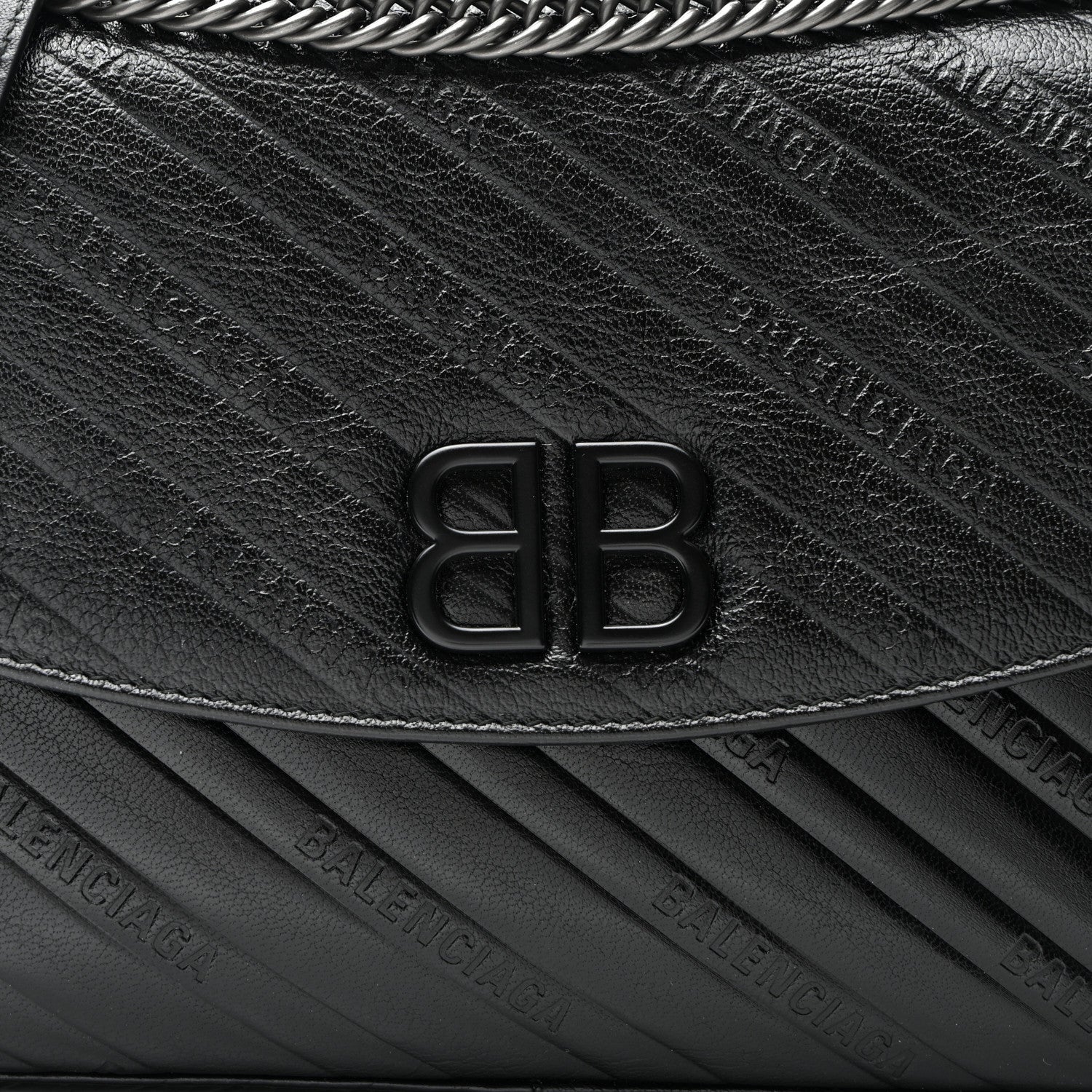 Balenciaga Shiny Goatskin Logo Embossed Monochrome M BB Round Shoulder Bag Black 7 of 9