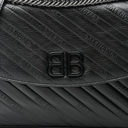 Balenciaga Shiny Goatskin Logo Embossed Monochrome M BB Round Shoulder Bag Black 7 of 9