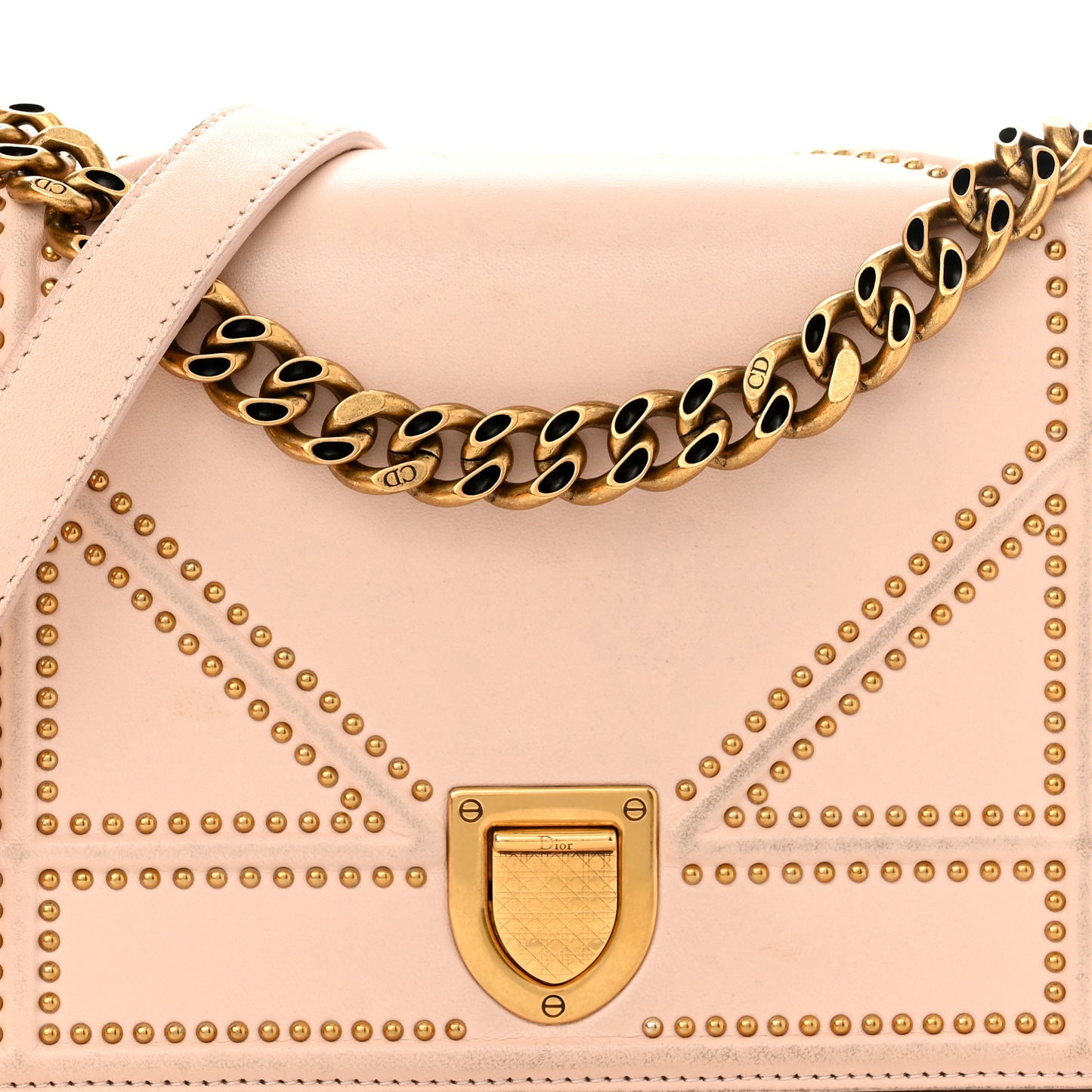 Lambskin Studded Medium Diorama Flap Bag Rose Poudre