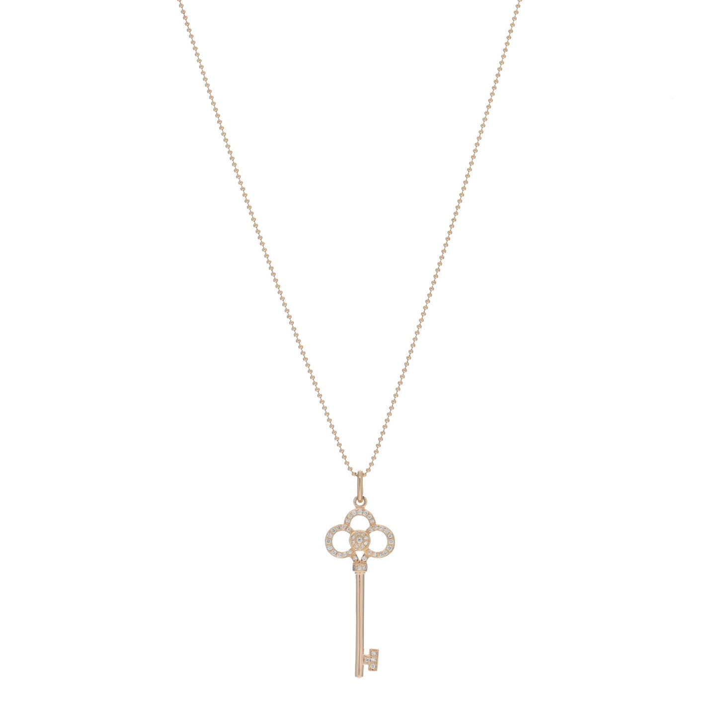 18K Rose Gold Diamond Crown Key Pendant Necklace