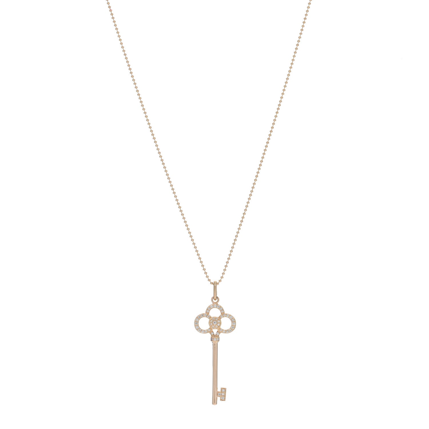 Tiffany 18K Rose Gold Diamond Crown Key Pendant Necklace 1 of 4