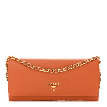 Prada Saffiano Metal Oro Chain Wallet Papaya 1 of 13