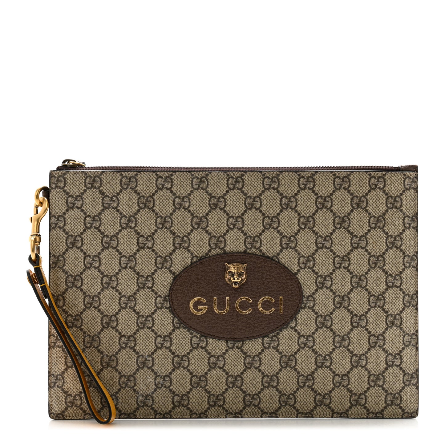 GG Supreme Monogram Neo Vintage Zip Wristlet Pouch Beige New Acero Crop