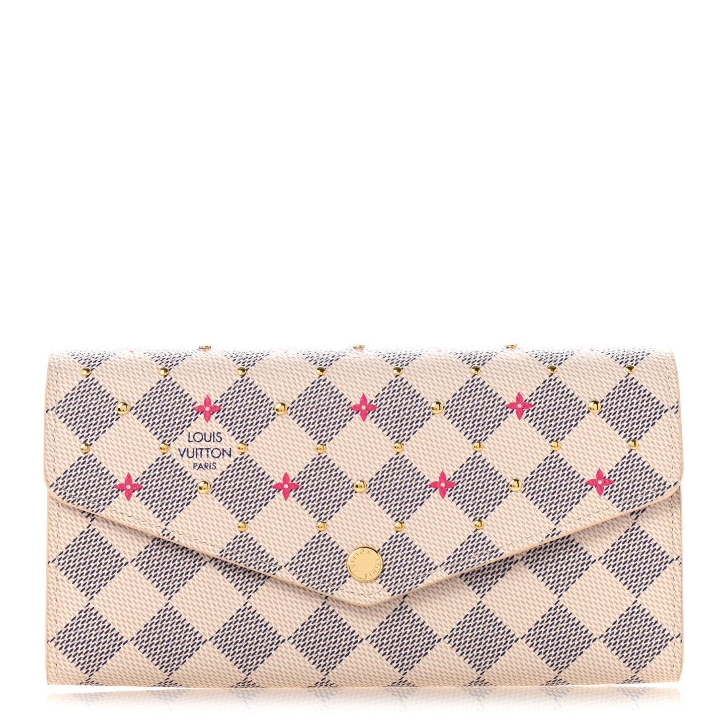 Damier Azur Studded Sarah Wallet NM Fuchsia