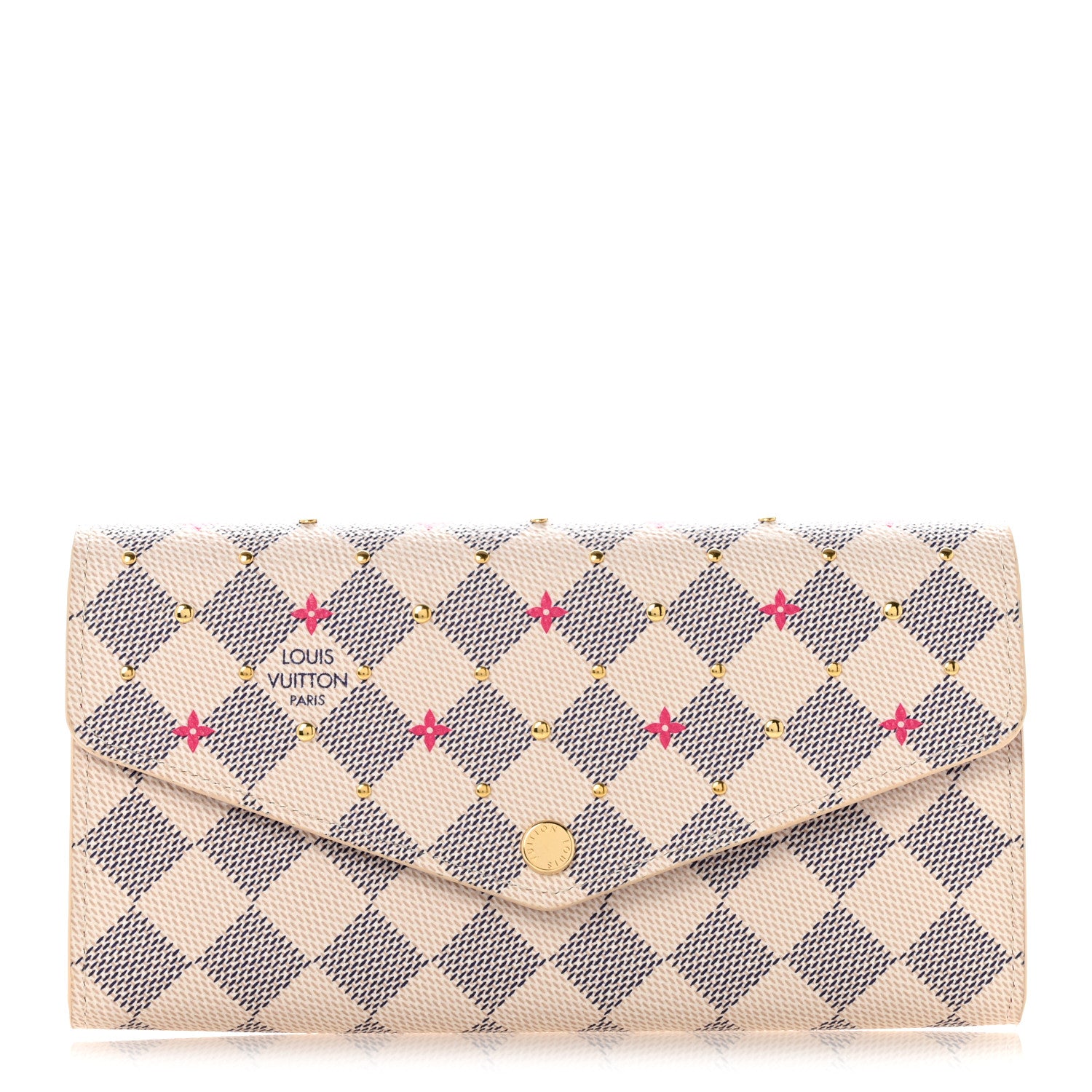 Louis Vuitton Damier Azur Studded Sarah Wallet NM Fuchsia 1 of 8