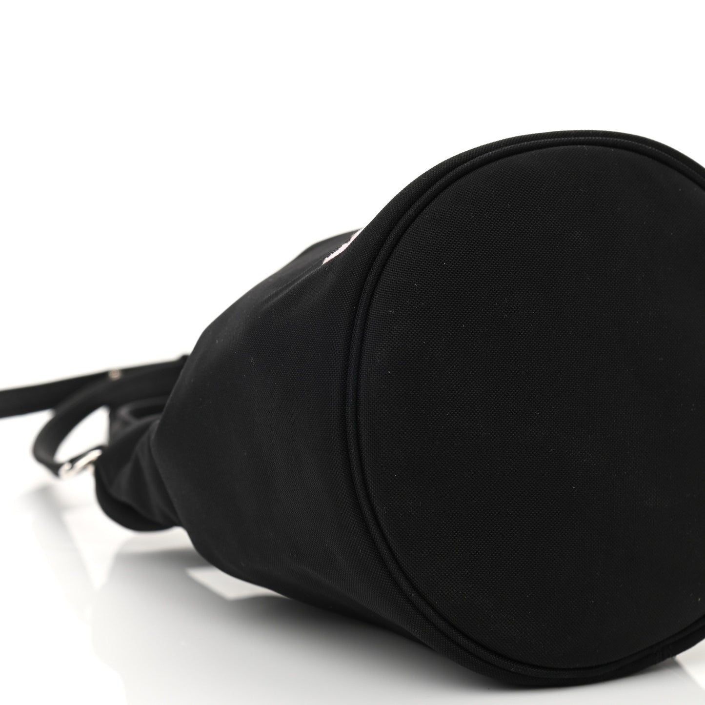 Recycled Sport Nylon Logo Embroidered Wheel Drawstring Bucket Bag Black Pink