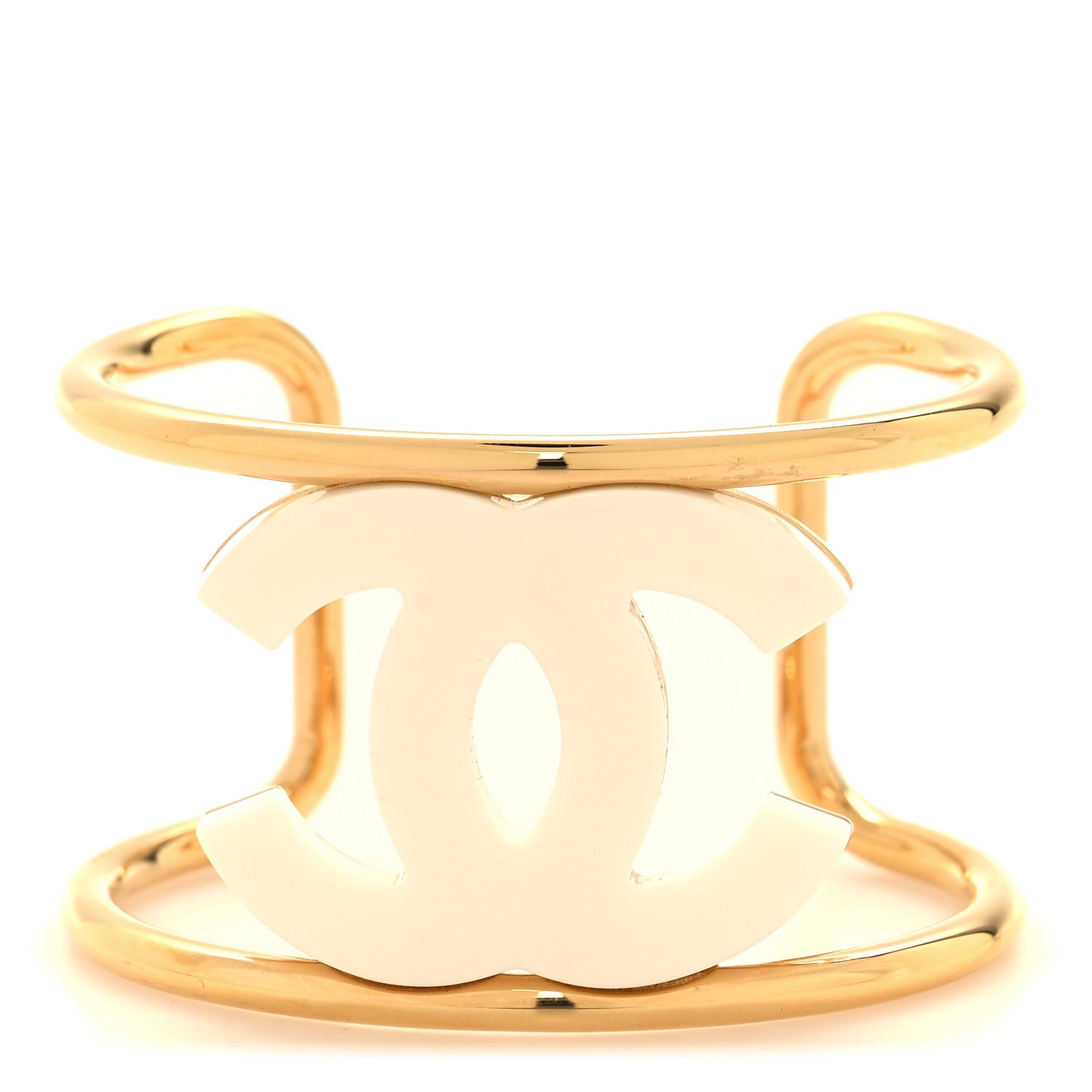 Chanel Metal Resin CC Cuff Gold White 1 of 10