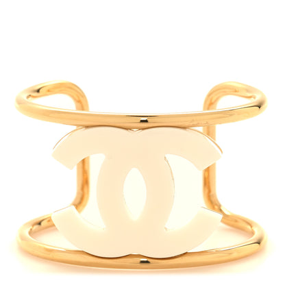 Chanel Metal Resin CC Cuff Gold White 1 of 10