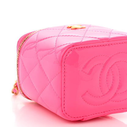 Chanel Patent Quilted Pearl Crush Mini Vanity Case With Chain Neon Pink 10 of 12