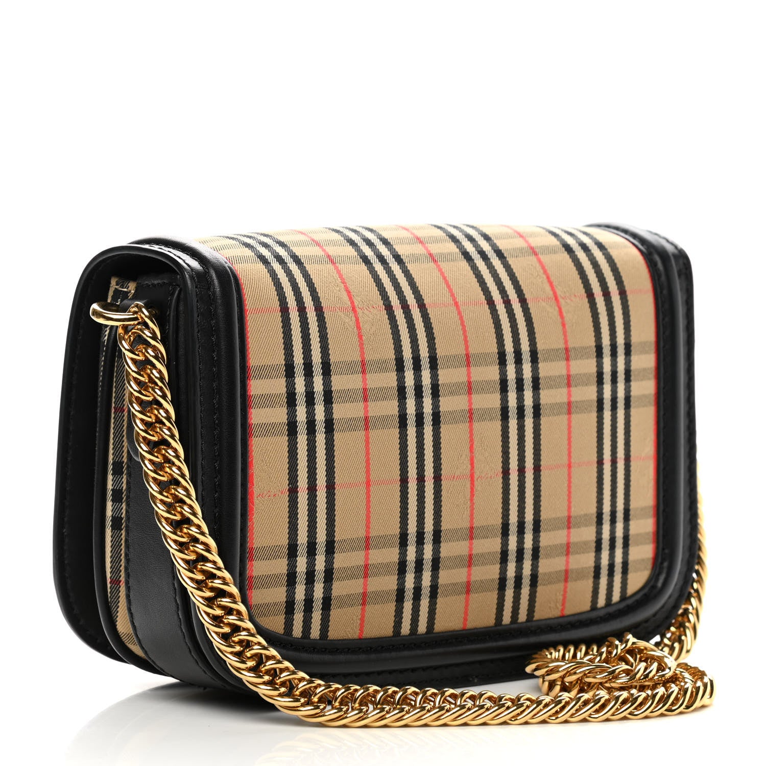 Burberry Smooth Calfskin 1983 Knight Check Link Shoulder Bag Black 3 of 14