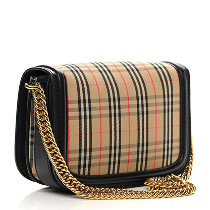 Burberry Smooth Calfskin 1983 Knight Check Link Shoulder Bag Black 3 of 14