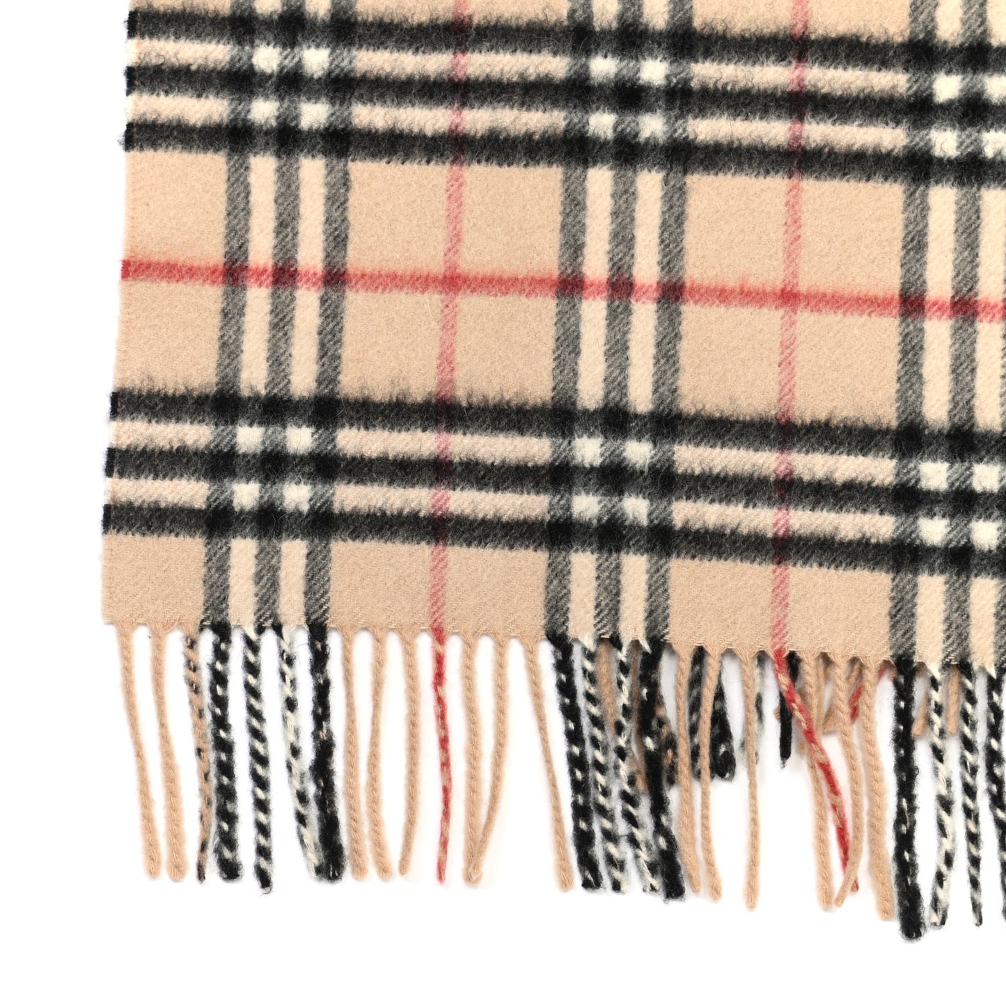 Cashmere Giant Heritage Check Fringe Scarf Camel