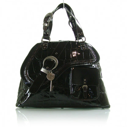 Christian Dior Patent Croc Gaucho Sports Tote Black 1 of 11