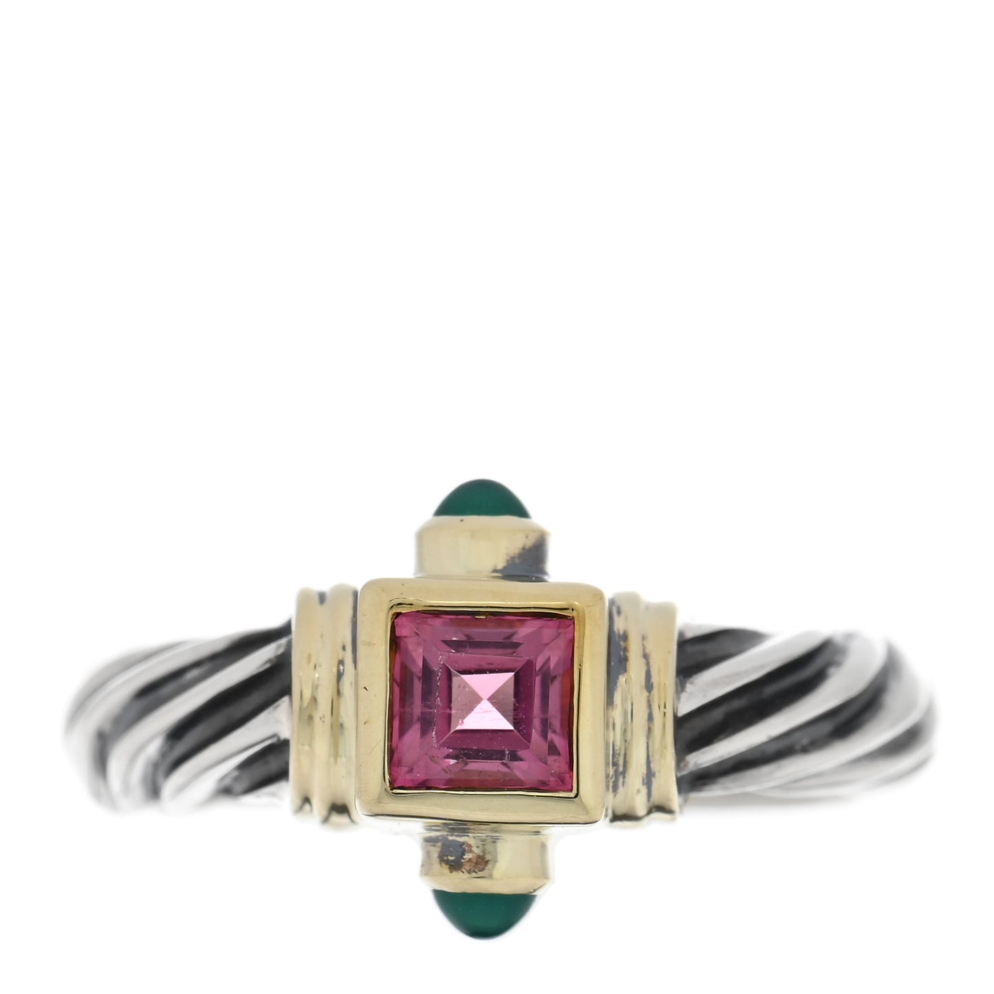 Sterling Silver 14K Yellow Gold Pink Tourmaline Green Onyx Renaissance Ring 52 6