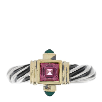 David Yurman Sterling Silver 14K Yellow Gold Pink Tourmaline Green Onyx Renaissance Ring 52 6 1 of 4