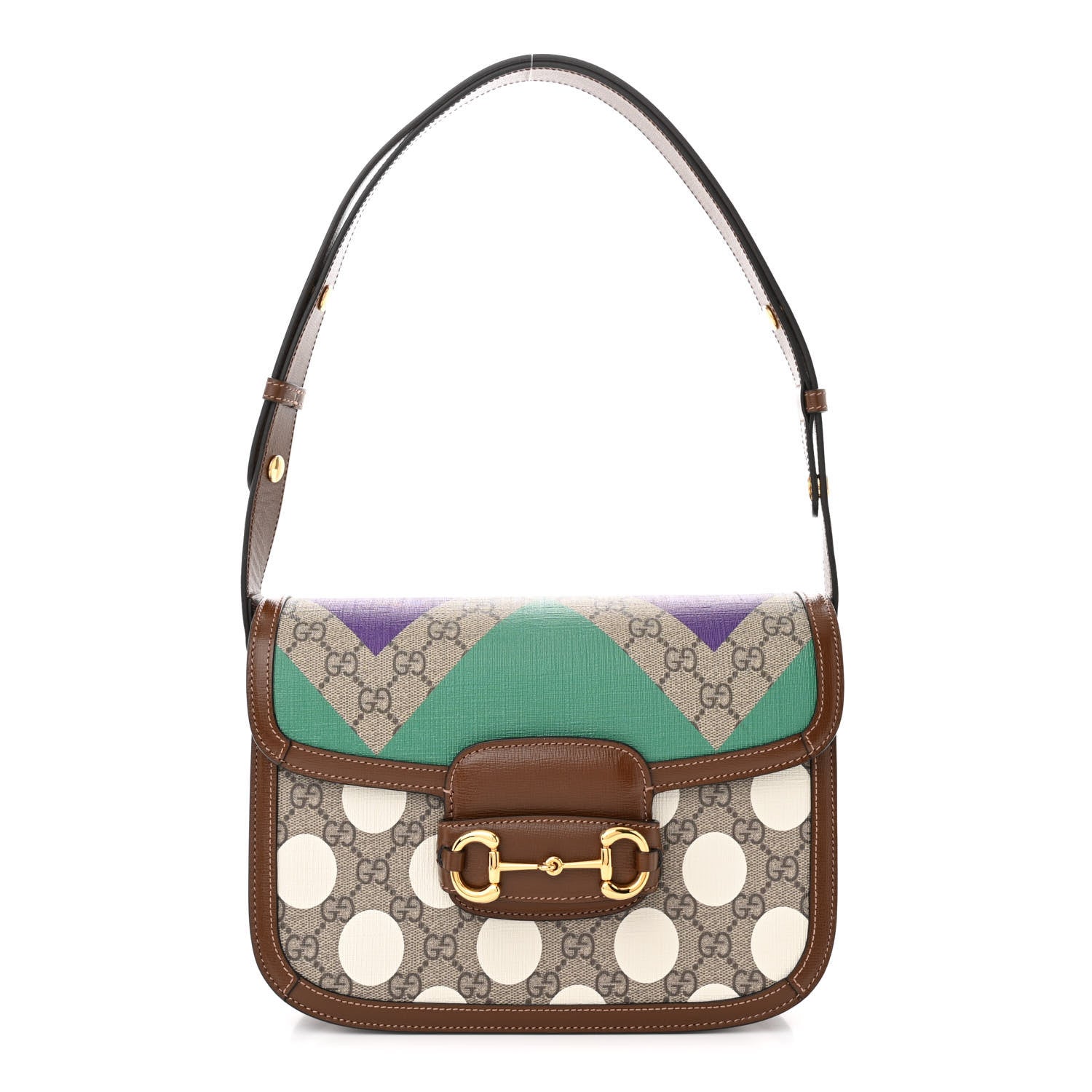 Gucci GG Supreme Monogram Geometric Horsebit 1955 Shoulder Bag Beige Multicolor Brown Sugar 1 of 10