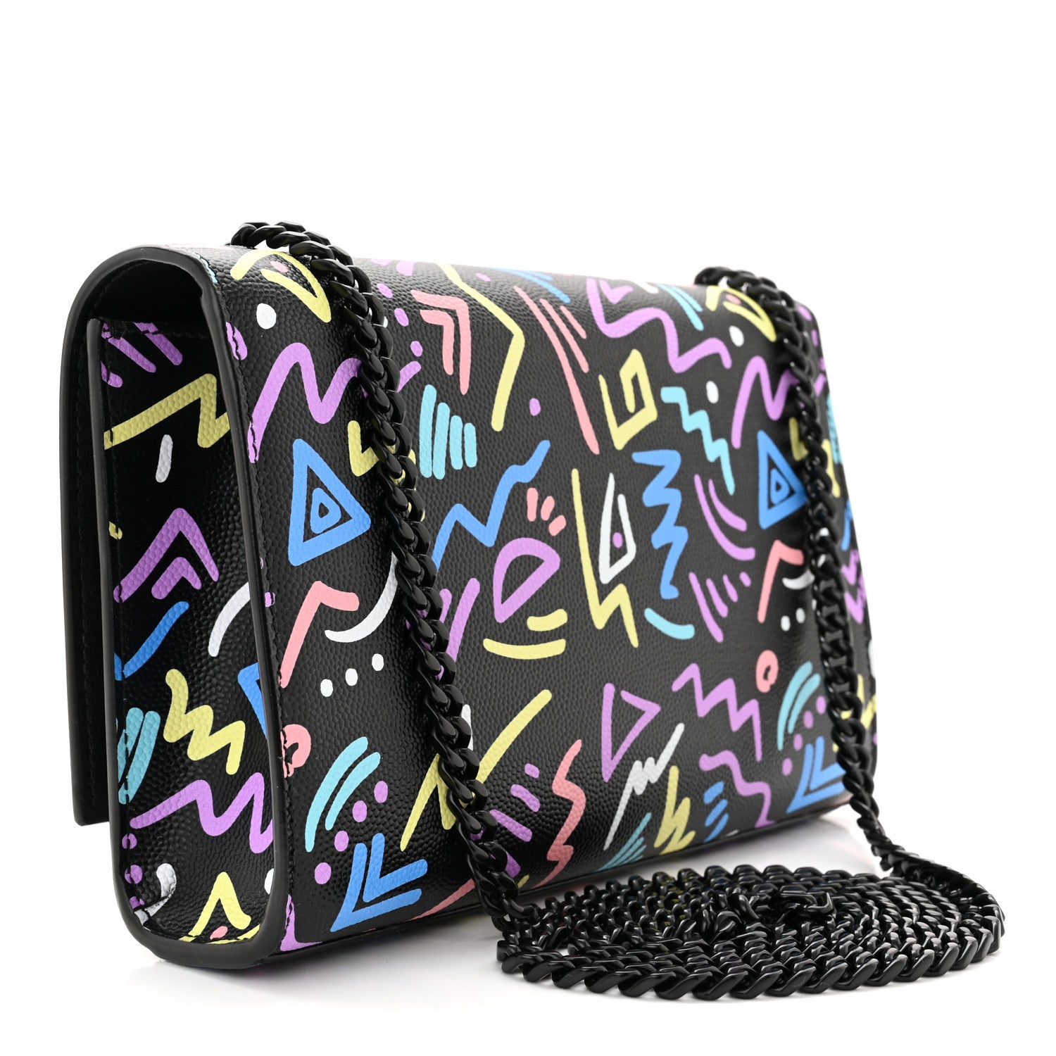 Saint Laurent Grain De Poudre Small Monogram Graphic Print Kate Satchel Black 3 of 10