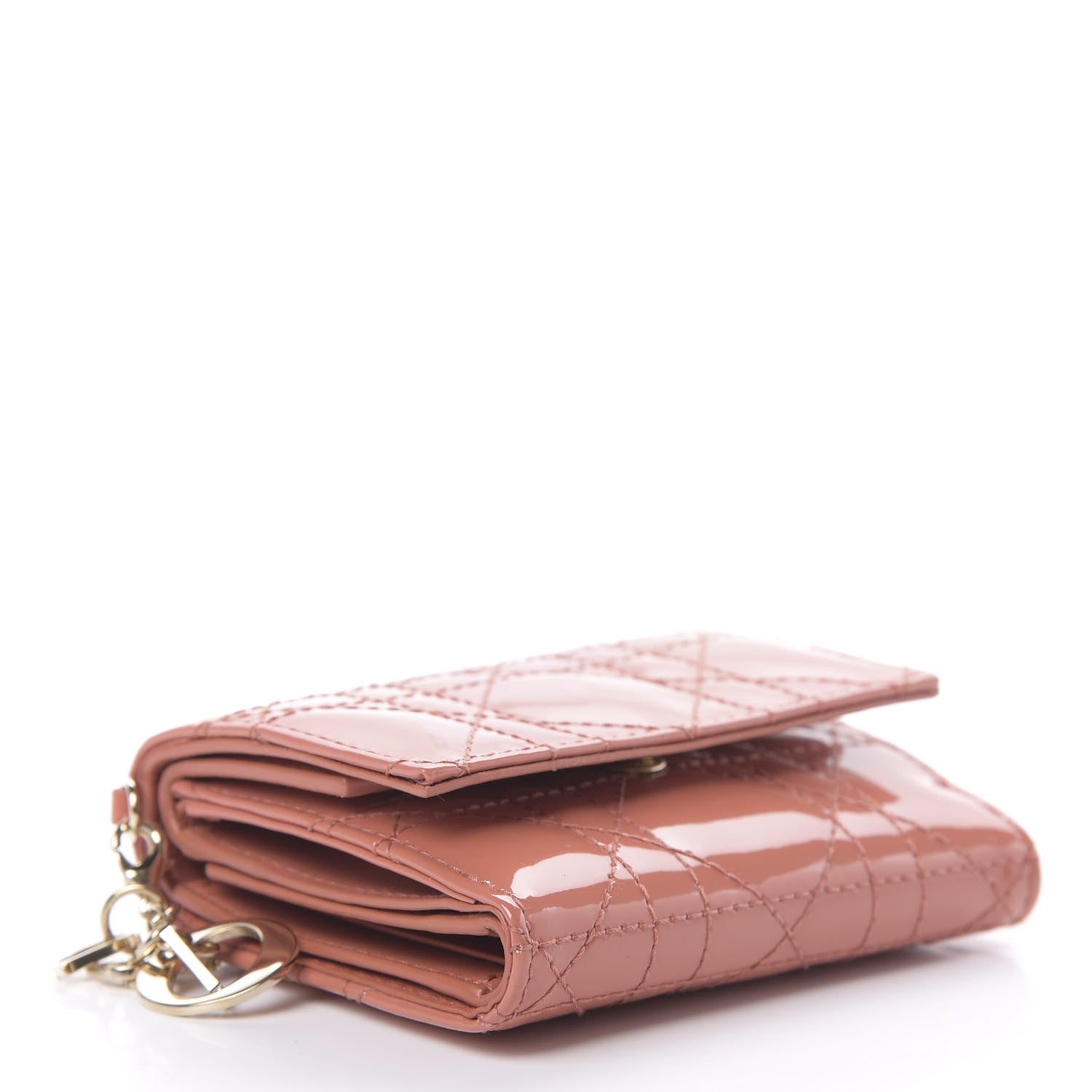 Christian Dior Patent Cannage Lady Dior Lotus Wallet Dark Coral 4 of 9
