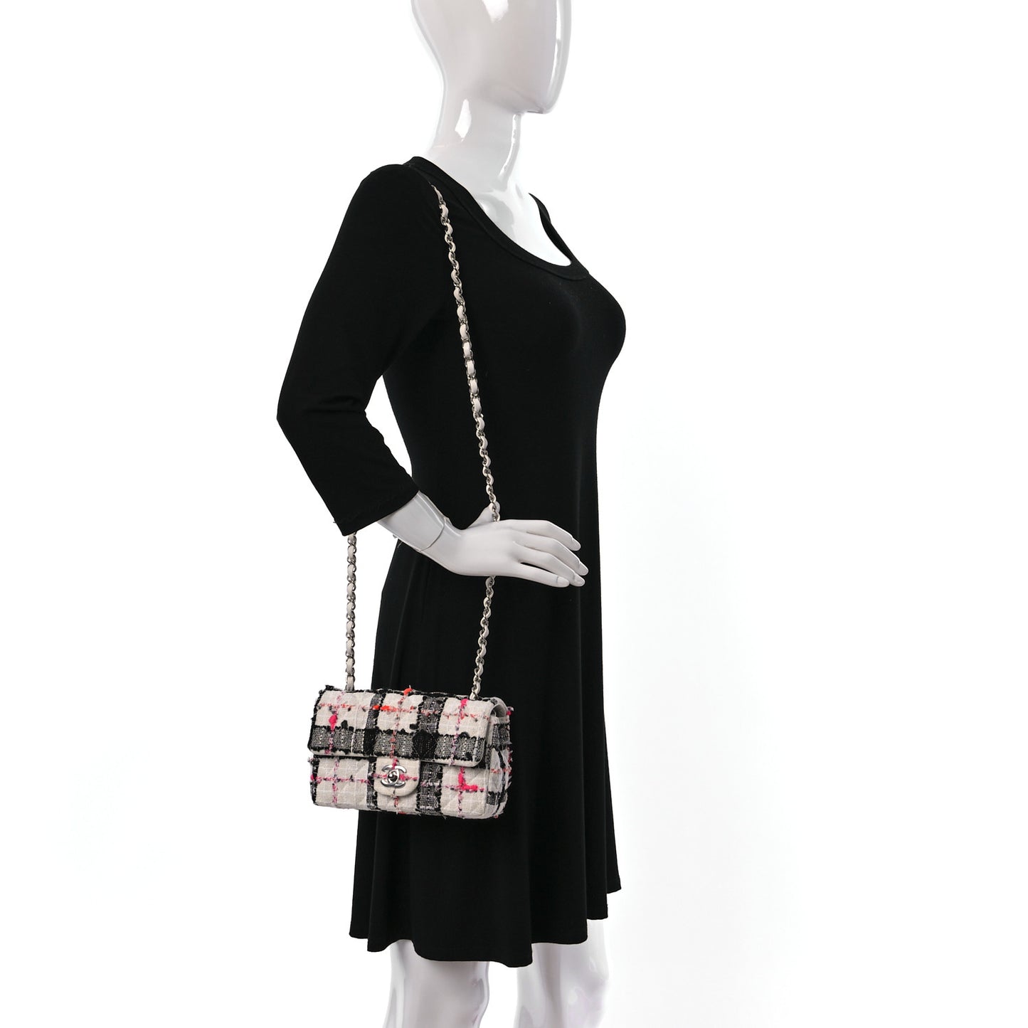 Tweed Quilted Mini Rectangular Flap Black White Pink