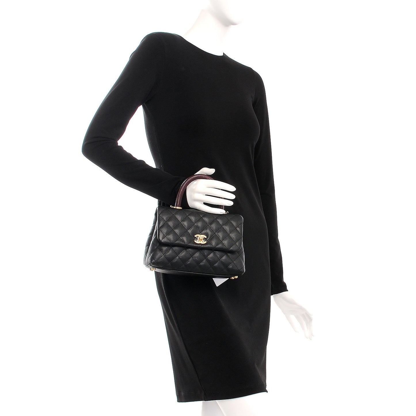 Caviar Lizard Quilted Mini Coco Handle Flap Black