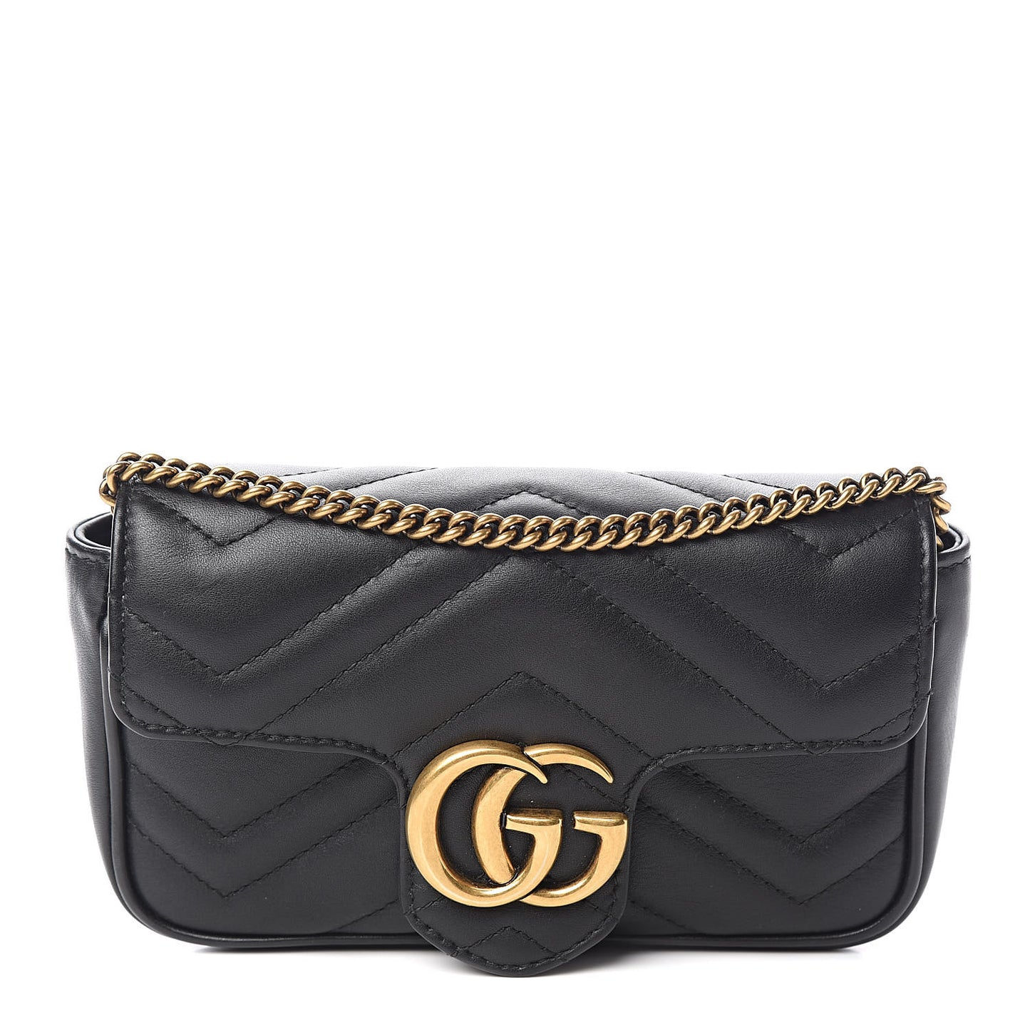 Calfskin Matelasse Super Mini GG Marmont Shoulder Bag Black
