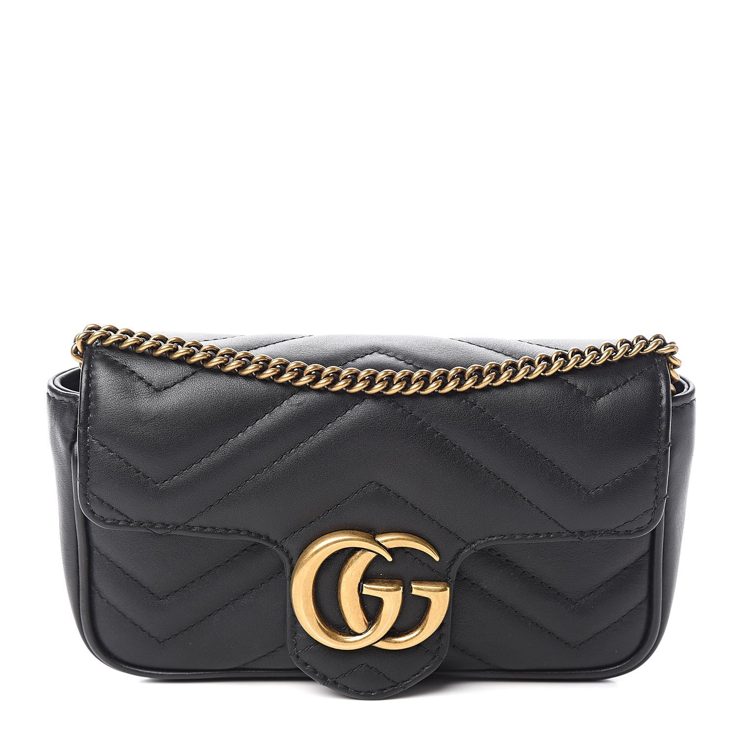 Gucci Calfskin Matelasse Super Mini GG Marmont Shoulder Bag Black 1 of 10