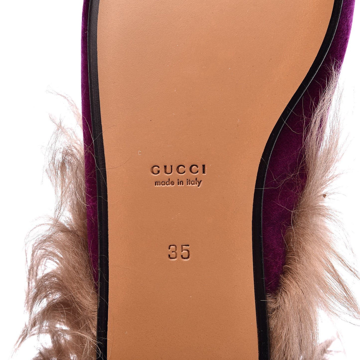 Velvet Fur Womens Princetown Slippers 35 Fucsia Violet Cyclamen Natural