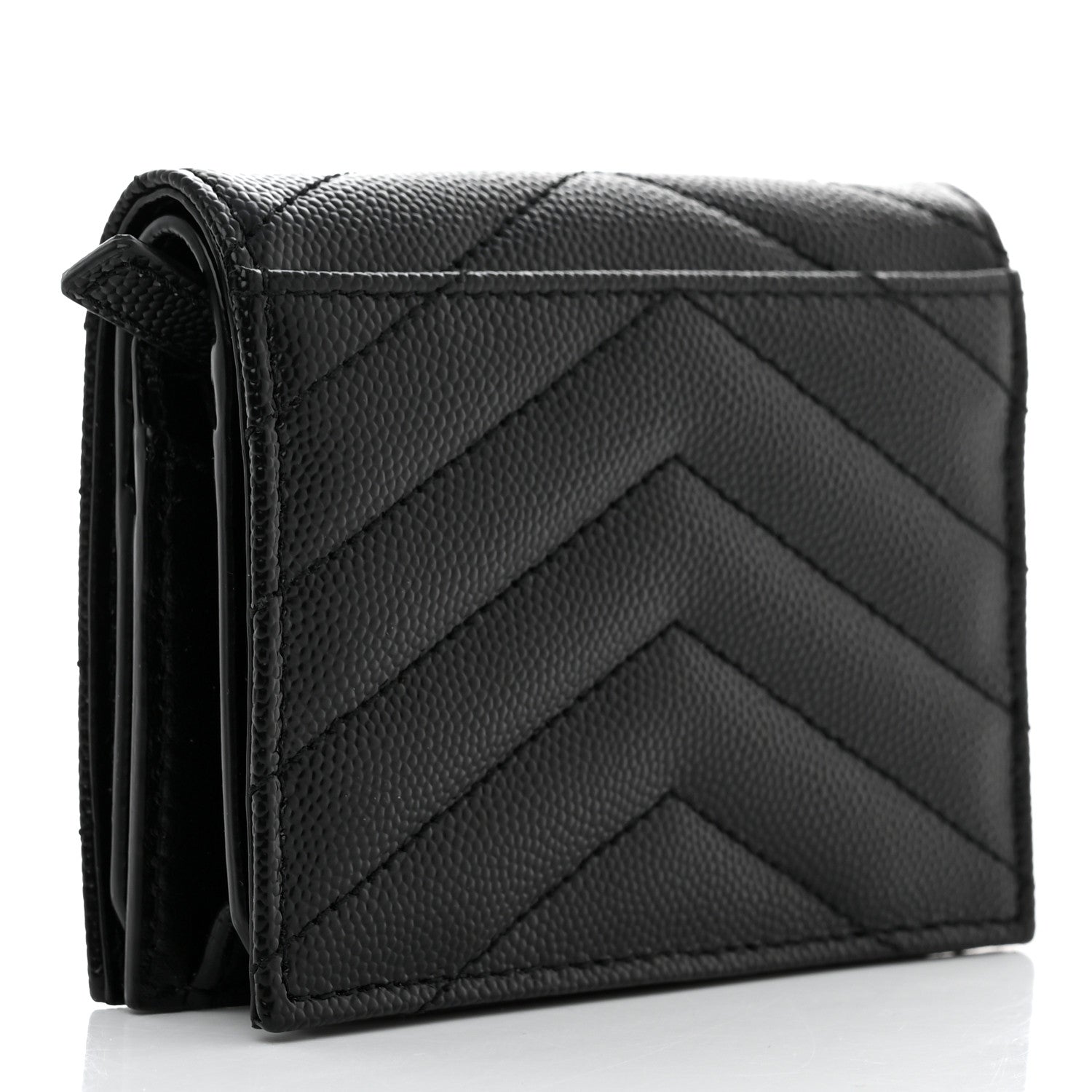 Saint Laurent Grain De Poudre Matelasse Chevron Monogram Flap Card Case Black 3 of 8