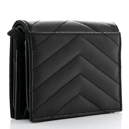 Saint Laurent Grain De Poudre Matelasse Chevron Monogram Flap Card Case Black 3 of 8