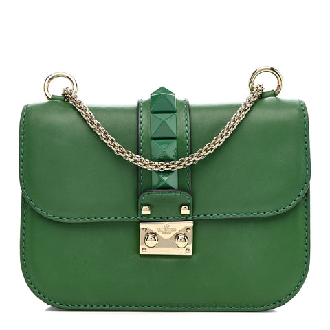 Vitello Small Glam Lock Rockstud Flap Gea Green