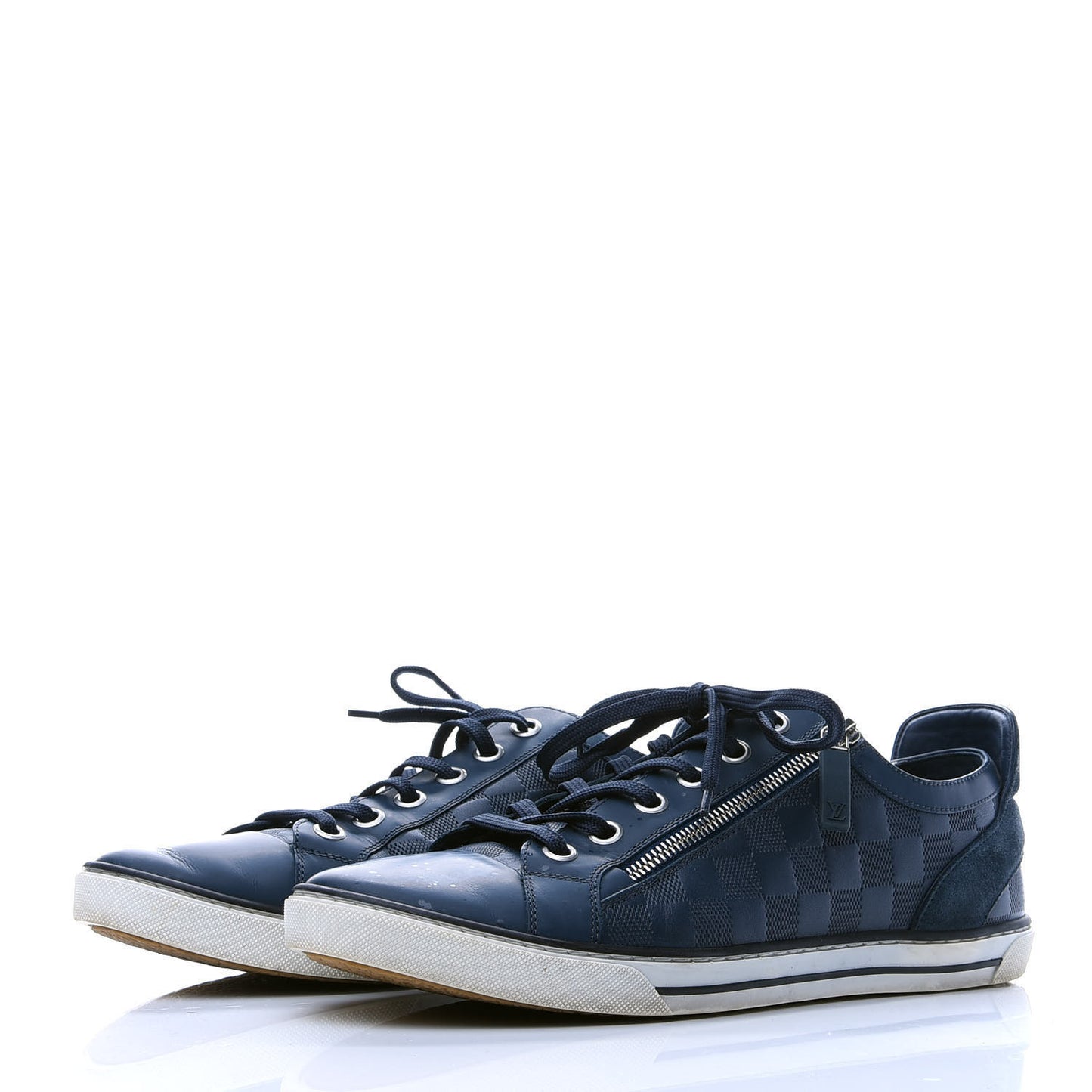 Calfskin Suede Damier Infini Mens Aventure Zip Up Sneaker 8 Cosmos