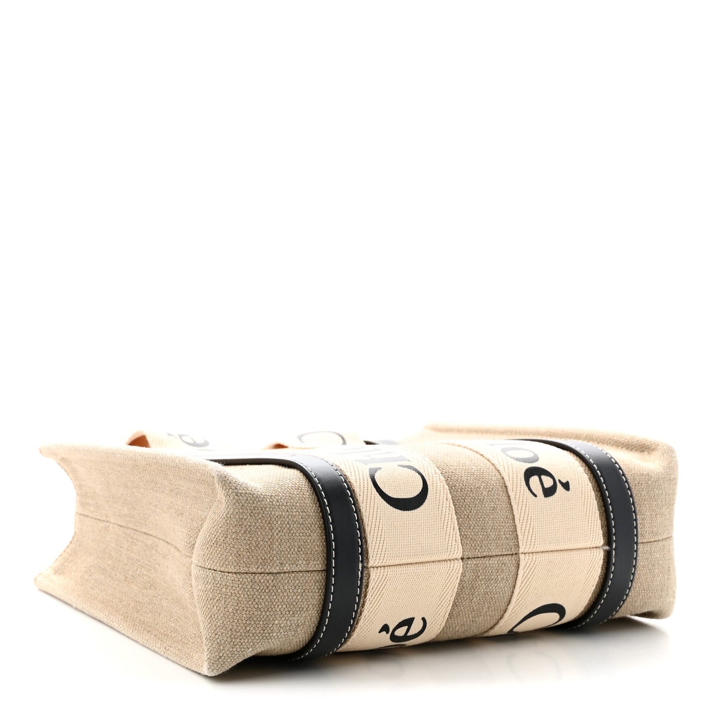 Cotton Calfskin Small Woody Ribbon Tote With Strap White Navy