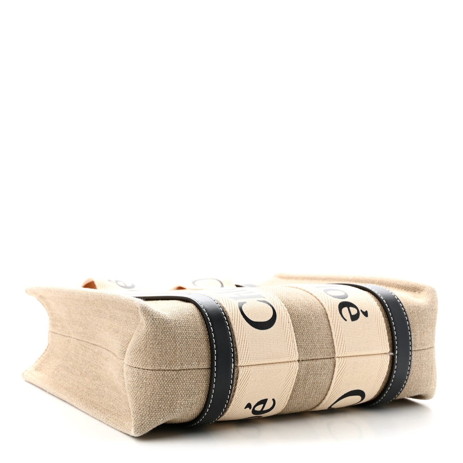 Chloe Cotton Calfskin Small Woody Ribbon Tote With Strap White Navy 4 of 10