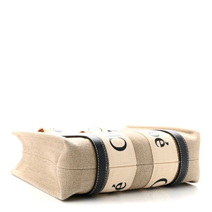 Chloe Cotton Calfskin Small Woody Ribbon Tote With Strap White Navy 4 of 10