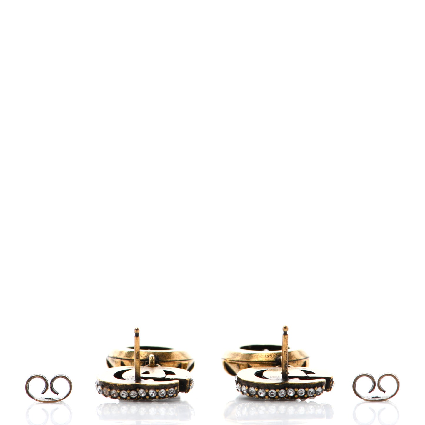 Crystal Double G Earrings Black Aged Gold