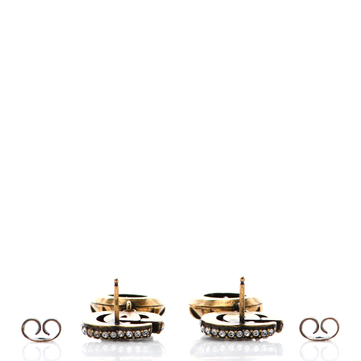 Gucci Crystal Double G Earrings Black Aged Gold 3 of 4
