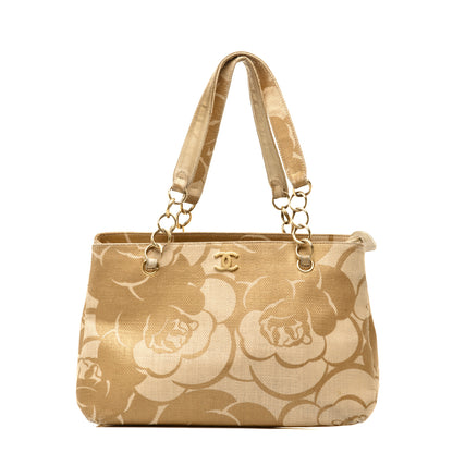 Chanel Canvas Camellia Printed Shoulder Bag Beige Grey 1 of 11