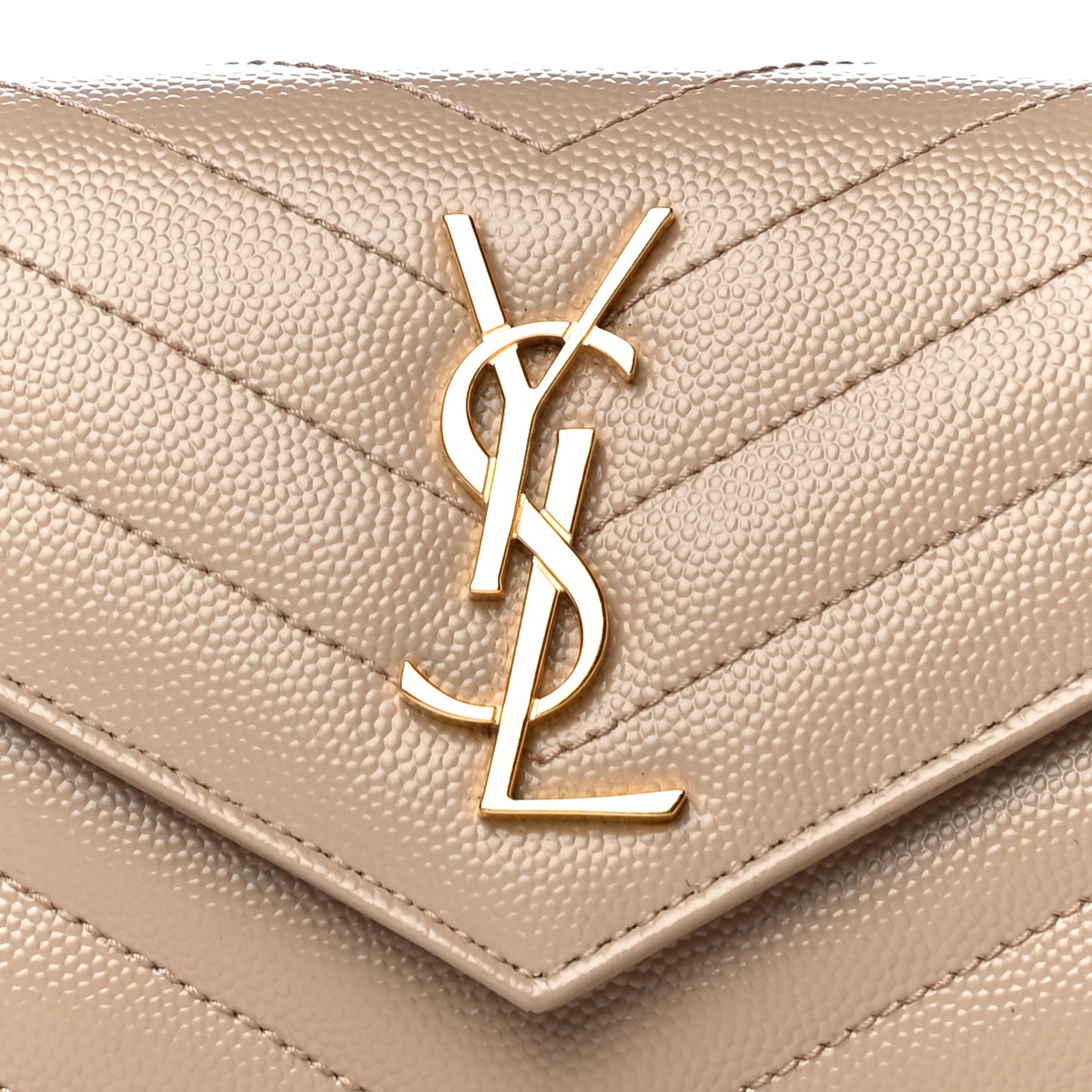 Grain De Poudre Matelasse Chevron Monogram Compact Tri Fold Wallet Dark Beige