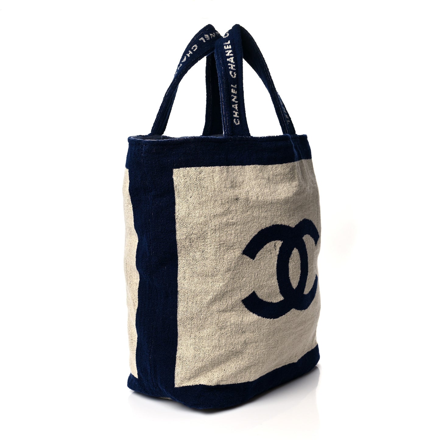 Terry Cotton CC Beach Tote Towel Set Navy Blue Beige