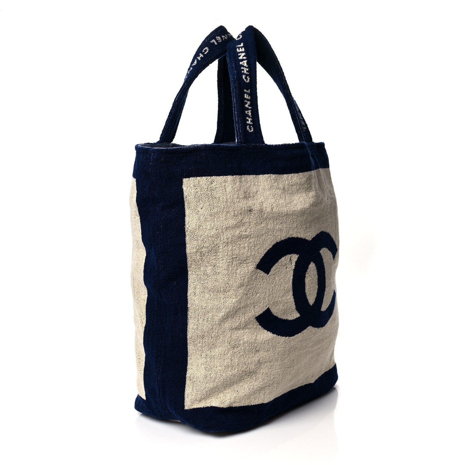 Chanel Terry Cotton CC Beach Tote Towel Set Navy Blue Beige 4 of 14