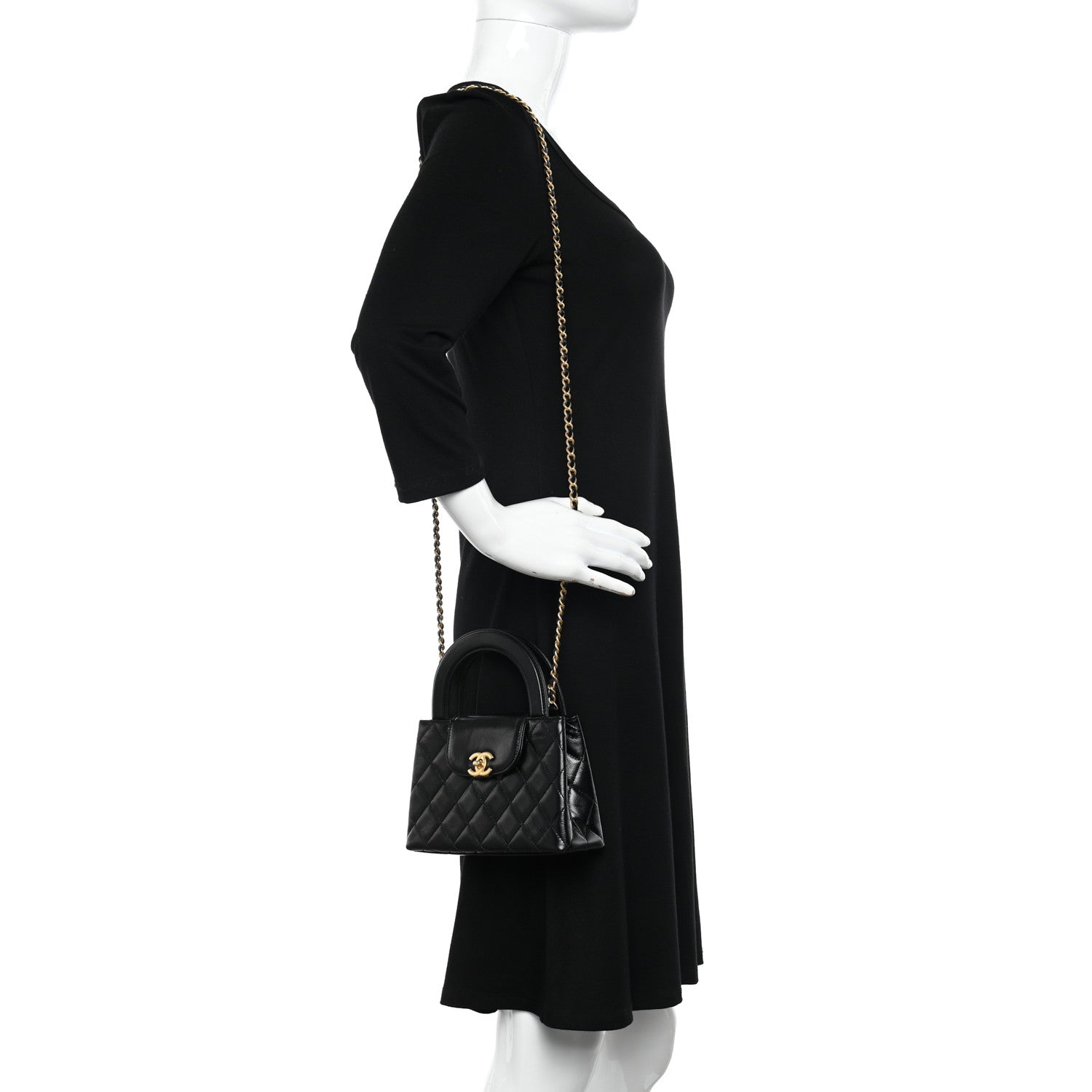 Chanel Shiny Aged Calfskin Quilted Nano Kelly Shopper Black 2 of 11