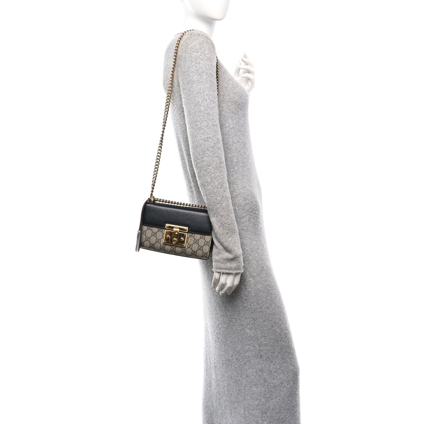 GG Supreme Monogram Calfskin Small Padlock Shoulder Bag Beige Black Cuir